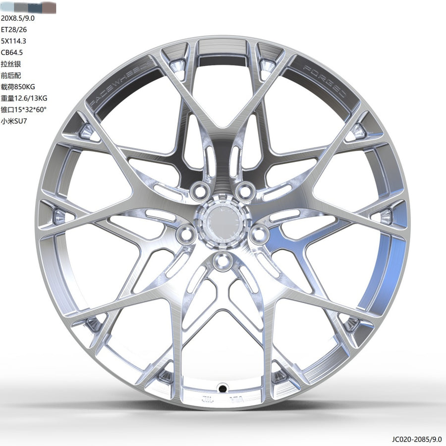 Customizable silver multi spoke forged wheels