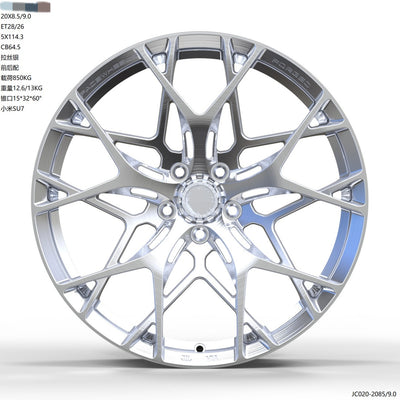 Customizable silver multi spoke forged wheels